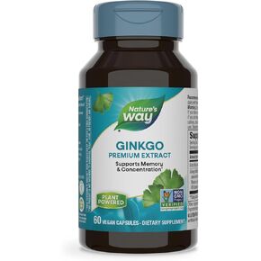 Nature's Way Ginkgo Premium Extract, Supports Memory & Concentration*, 120 mg Ginkgo Biloba Extract per 2-Capsule Serving, with Gotu Kola, Vegan, No Gluten, 60 Capsules (Packaging May Vary)