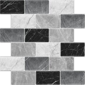 10 Sheets Peel and Stick Backsplash for Kitchen 12"X12" Renter Friendly Backsplash Back Splash Adhesive Subway Wall Tile Sticker for Bathroom Grey Marble