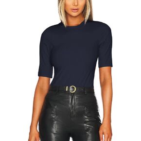 Bonitee نساء bodysuit قمم الصيف نصف الأكمام القمصان البديلة 2025 العصرية ضلعية ضلعة النحافة النحيفة جولة بذلة الرقبة