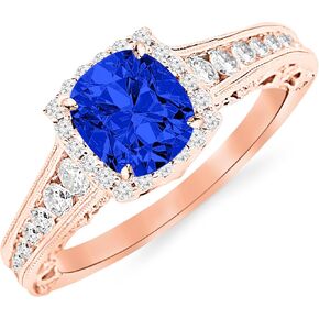 2.75 Carat Designer Halo Channel Set Round Diamond Engagement Ring with Milgrain 14K Gold with a 2 Carat Cushion Cut AAA Quality Blue Sapphire (Heirloom Quality) in Kuwait