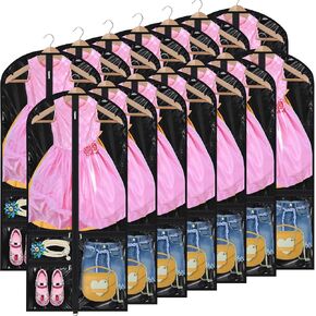 14 Pcs Garment Bags for Dance Costumes Clear PVC with Zippers 24 x 50 Inch Suits Bag with Pockets Dance Costume Organizer Carrier for Storage Cover for Adult(Fully Transparent White,Classic)