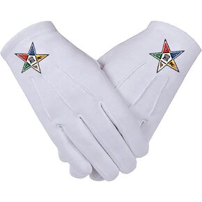 OES masonic star face machine embroidered cotton gloves - white one size pair - order of the eastern star