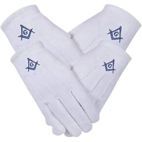 Masonic Gloves Blue Lodge Square & Compass Embroidered Logo White 100% Cotton (2 Pair) in Saudi Arabia
