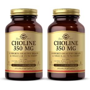 Solgar Choline 350 mg - 100 capsules Vegetable ، حزمة من 2 - غير المعدلة وراثيا ، نباتي ، كوشير - 200 حصص إجمالية