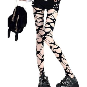 2 Pairs Halloween Ripped Tights Gothic Y2k Fishnet Stockings Irregular Torn Strap Hole Punk Goth Ragged Pantyhose Hosiery for Women Halloween Cosplay Costume Accessories