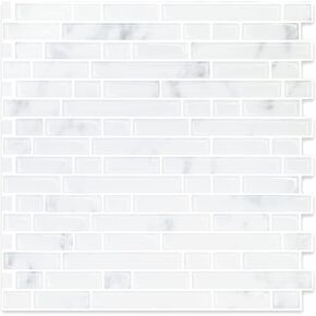 Yipscazo 10 Sheets Peel and Stick Backsplash for Kitchen Wall, 12''x12'' Waterproof Stick on Backsplash Smart Tiles for Bathroom,Removable Backsplash Wall Tiles in Slate White Marble