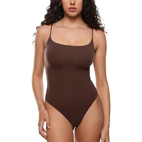 INLYRIC Women's Inbarely Soft Scoop Neck Bodysuit Double Lined Cami Sleeveless Spaghetti Strap Going Out Tank Tops