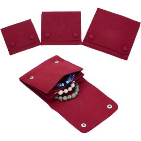arricraft 3 Pcs Microfiber Jewelry Rolls Bags, 3 sizes Square Portable Travel Wrist Watch Pouches Bag Case with Snap Button Organizer for Bracelet Rings Necklace for Traveling Gifting, Red