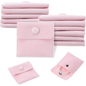 Giantree Microfiber Jewelry Pouch, 12Pcs 7x7cm Small Jewelry Pouch, Microfiber Jewelry Packaging Gift Bags with Snap Button Luxury Small Jewelry Gift Bags for Rings Bracelets Necklaces Earrings(Pink)