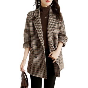 Utcoco Womens المسحوب البازلاء البازلاء معطف السترة المزدوجة الصدر السترة السترة Houndstooth مزيج معطف مع جيوب