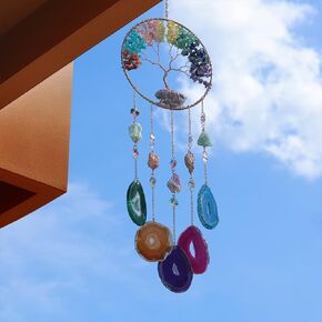 Gem Dream Catchers Agates 7 Chakra Gemstone Wall Hangings Tree of Life Meditation Ornament Home Chakra Feng Crystals Decor Stone…