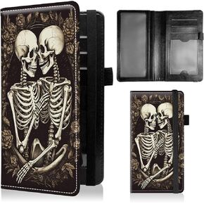 Checkbook Cover for Personal Checkbook for Men & Women Check Book Cover Wallet Cute Pu Leather with Pen Holder Card Slots Elastic Strap with Duplicate Checks Skeleton Is Hugging