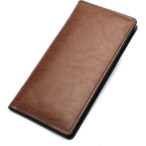 Leather Checkbook Cover for Men women,Compact Long Wallet Durable Wallet Ample Storage Space for Cards & Cash (Khaki)