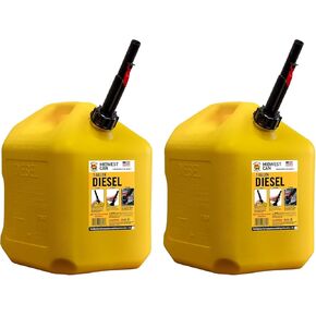 Midwest Can Company 8610 EPA and CARB Compliant 5 Gallon Diesel Can Fuel Container with Flame Shield Safety System and Auto Shut Off (2 Pack)