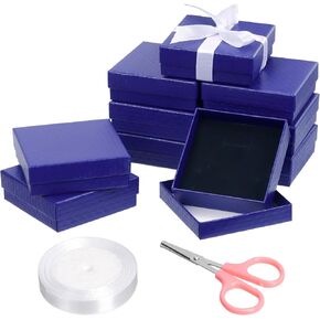 Glarks 12pcs Red 9 x 9 x 3CM Jewelry Gift Boxes with Pink Scissors and 1.5 x 225CM White Polyester Ribbon Set, Diamond Pattern Necklace Earring Bracelet Boxes Gift Case Ideal
