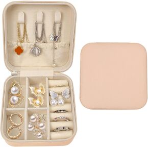Travel Jewelry Case, Small Portable Organizer, Compact PU Leather Box for Rings, Earrings, Necklaces, Lipsticks, Gift for Women (Pink) in Saudi Arabia