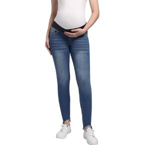 Foucome Women's Maternity Jeans Slim Stretchy Skinny Jeggings Comfy Pregnancy Denim Pants, Dark Blue, L