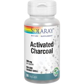 SOLARAY Activated Charcoal 280mg | Coconut Source | Healthy Inner Cleansing & Digestive Tract Support | Non-GMO, Vegan & Lab Verified | 90 Capsules