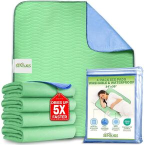 Bed Pads Washable Waterproof 34"x36"- Pack of 4 Incontinence Bed Pads for Adults - Dementia Products for Elderly & Disabled & Bedridden Patients - Reusable Bed Wetting Pees Pads - Ideal for Dogs