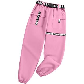 Hilinker Girls Cargo Pants فضفاضة الهيب هوب رقص السراويل مرنة حروف الخصر السراويل الركض