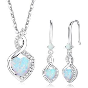 FANCIME Opal Necklace Earrings October Birthstone Jewelry for Women