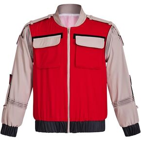 Marty McFly Costume Men Red Bomber Jacket Zipper Coat Suit Halloween Uniform Top