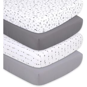 The Peanutshell Dinosaur Fitted Crib Sheet Set, 4 Pack, Blue & Grey in Kuwait