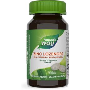 Nature's Way Zinc Lozenges with Vitamin C & Echinacea, Immune Support*, 23 mg of Zinc & 100 mg of Vitamin C per Serving, Wild Berry Flavored, 60 Lozenges (Packaging May Vary)
