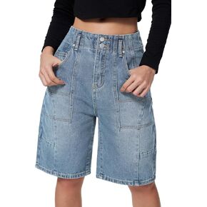 EMMIOL Womens Jorts Denim Shorts Y2k Vintage Baggy Mid Rise Bermuda Jeans Summer Knee Length Jort Short Pants