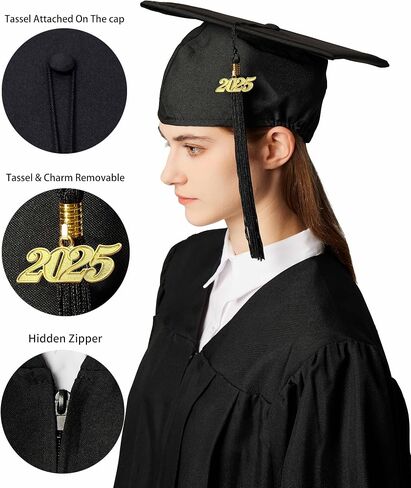 MyGradday Graduation Master Cap و Gown Master Regalia مع حزمة Tassel Black 2024 2025 in Kuwait