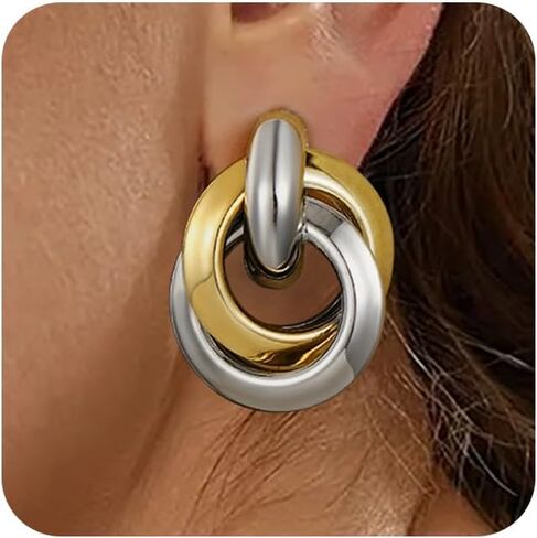 Clip on Earrings for Women Hypoallergenic Two Tone Clip on Earrings Gold and Silver Drop Dangle Earrings Mixed Metal Jewelry for Women Fashion Trendy Jewelry Gifts in Saudi Arabia