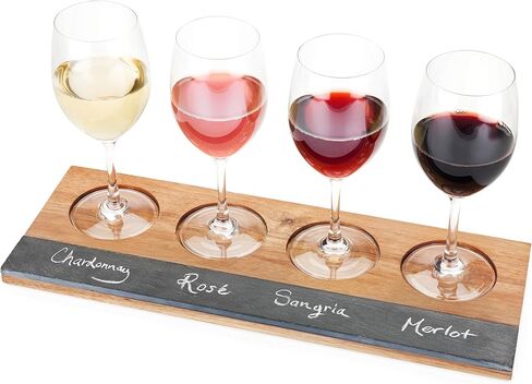 يضم Twine Wine Flight Board مع Slate Chalkboard & Acacia Wood Tray ، ويحمل 4 أكواب ، ويشمل صابون الحجر ، والثانية لحفلات تذوق النبيذ ، و Housewarming ، والاستضافة الأساسية in Kuwait