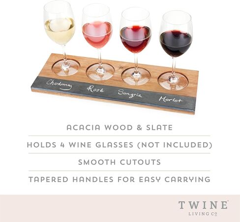 يضم Twine Wine Flight Board مع Slate Chalkboard & Acacia Wood Tray ، ويحمل 4 أكواب ، ويشمل صابون الحجر ، والثانية لحفلات تذوق النبيذ ، و Housewarming ، والاستضافة الأساسية in Kuwait