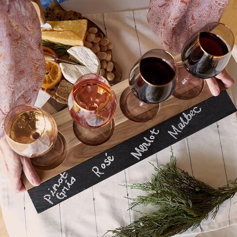 يضم Twine Wine Flight Board مع Slate Chalkboard & Acacia Wood Tray ، ويحمل 4 أكواب ، ويشمل صابون الحجر ، والثانية لحفلات تذوق النبيذ ، و Housewarming ، والاستضافة الأساسية in Kuwait
