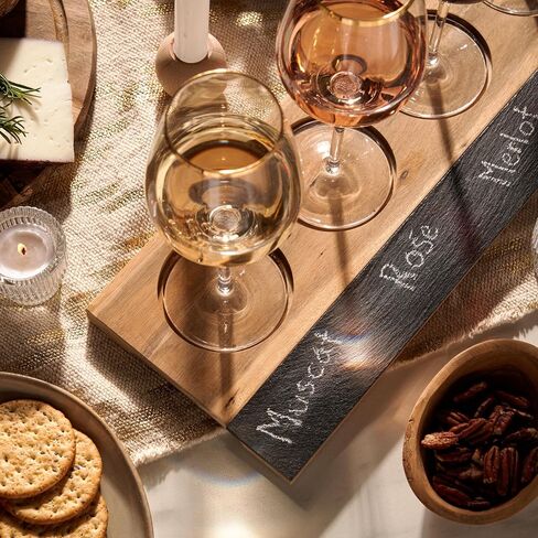يضم Twine Wine Flight Board مع Slate Chalkboard & Acacia Wood Tray ، ويحمل 4 أكواب ، ويشمل صابون الحجر ، والثانية لحفلات تذوق النبيذ ، و Housewarming ، والاستضافة الأساسية in Kuwait