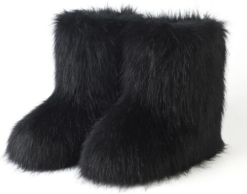 حذاء الفراء الزائفة للسيدات ، من جلد الغزال المستدير من الجلد المدبوغ ، الثلج الدافئ مريح ، أحذية فروي فور ، in Kuwait