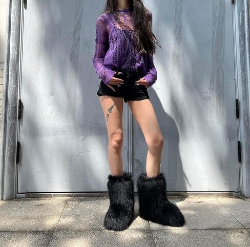 حذاء الفراء الزائفة للسيدات ، من جلد الغزال المستدير من الجلد المدبوغ ، الثلج الدافئ مريح ، أحذية فروي فور ، in Kuwait