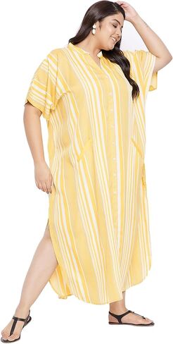 Kaftan plus حجم نساء الحجم الزر أسفل كيمونو الجانبية شق maxi فساتين اثنين من الجيب caftan لارتداء المساء in Kuwait