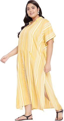 Kaftan plus حجم نساء الحجم الزر أسفل كيمونو الجانبية شق maxi فساتين اثنين من الجيب caftan لارتداء المساء in Kuwait