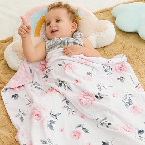 david's kids Micro Fleece Minky Baby Blanket for Girls with Double Layer and Soothing Raised Dots, Breathable and Soft Lightweight Receiving Blanket for Newborns, 30x40 Inches, Floral Flowers in Saudi Arabia