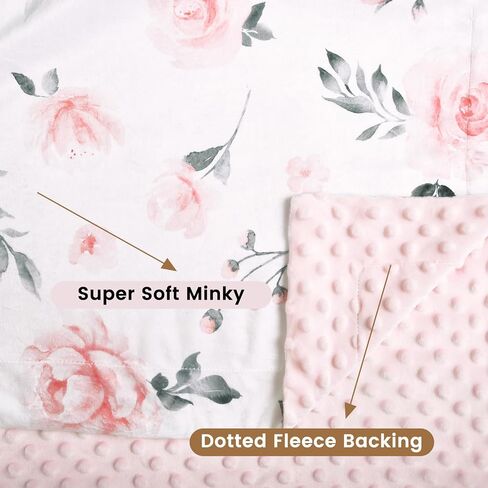 david's kids Micro Fleece Minky Baby Blanket for Girls with Double Layer and Soothing Raised Dots, Breathable and Soft Lightweight Receiving Blanket for Newborns, 30x40 Inches, Floral Flowers in Saudi Arabia