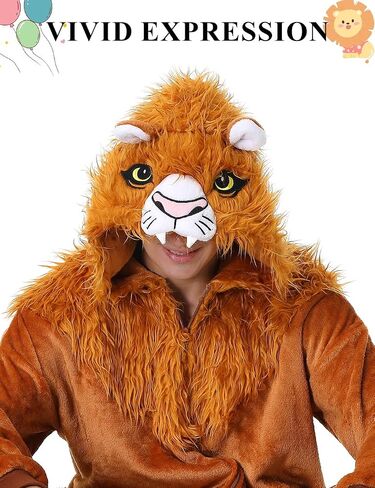 YuDanae Lion Costume Adult Animal Onepiece Unisex Lion Pajamas Halloween Party Onesie Cosplay Jumpsuit for Men Women in Saudi Arabia