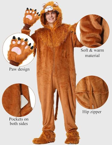 YuDanae Lion Costume Adult Animal Onepiece Unisex Lion Pajamas Halloween Party Onesie Cosplay Jumpsuit for Men Women in Saudi Arabia