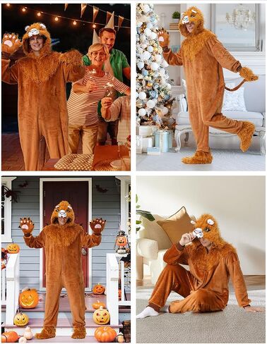 YuDanae Lion Costume Adult Animal Onepiece Unisex Lion Pajamas Halloween Party Onesie Cosplay Jumpsuit for Men Women in Saudi Arabia