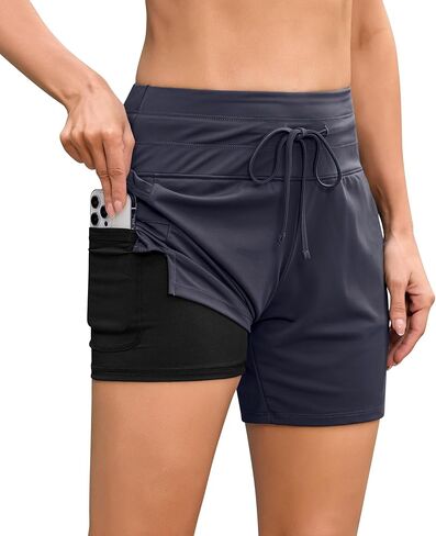 difficort Women's 7" Swim Board Shorts High Waisted Bathing Suit Bottoms Beach Swimming Shorts with Compression Liner in Saudi Arabia
