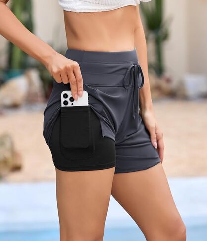 difficort Women's 7" Swim Board Shorts High Waisted Bathing Suit Bottoms Beach Swimming Shorts with Compression Liner in Saudi Arabia