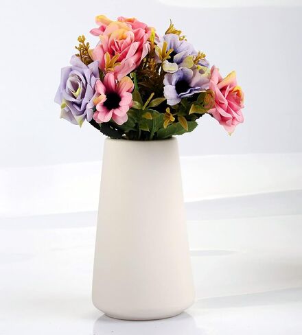 Simple Vase for Flowers Plants, Matte Vases for Modern Table Shelf Home Decor Wedding Boho Decor, 6" H Frosted Elegant Ceramic Vase for Pampas Grass Fluffy Stem Bouquet Lavender Flowers (White, 1) in Saudi Arabia