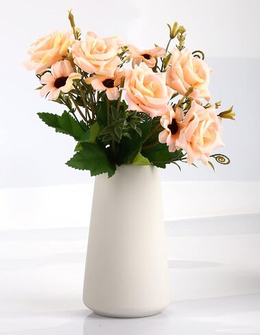 Simple Vase for Flowers Plants, Matte Vases for Modern Table Shelf Home Decor Wedding Boho Decor, 6" H Frosted Elegant Ceramic Vase for Pampas Grass Fluffy Stem Bouquet Lavender Flowers (White, 1) in Saudi Arabia