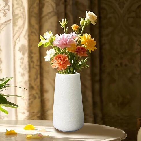 Simple Vase for Flowers Plants, Matte Vases for Modern Table Shelf Home Decor Wedding Boho Decor, 6" H Frosted Elegant Ceramic Vase for Pampas Grass Fluffy Stem Bouquet Lavender Flowers (White, 1) in Saudi Arabia