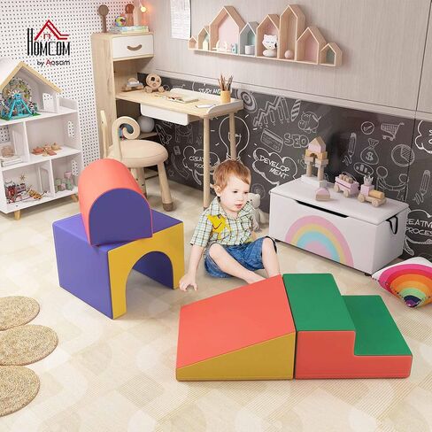 Qaba Foam Play Set for Toddlers and Children, Easy-to-Clean 4 Piece Soft & Safe Kids Climbing Set for Crawling or Sliding, Multicolor in Kuwait